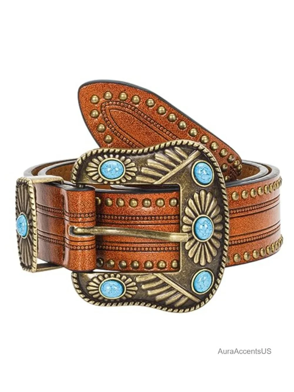 Vintage Western Belt with Embossed Leather, Single-Prong Buckle, Adjustable Fit